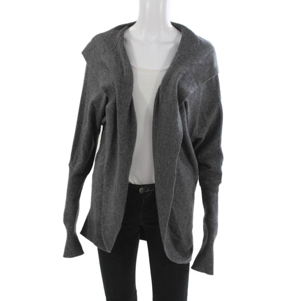 Aqua Cashmere Unisex Cardigan Dark Gray 100% Cashmere Long Sleeve Size S